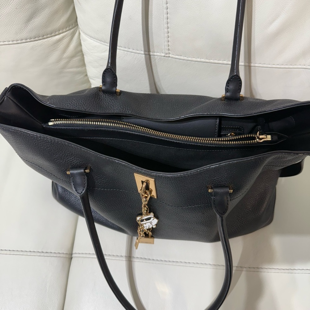 Karl Lagerfeld Black Tote with Gold Hardware and Charm